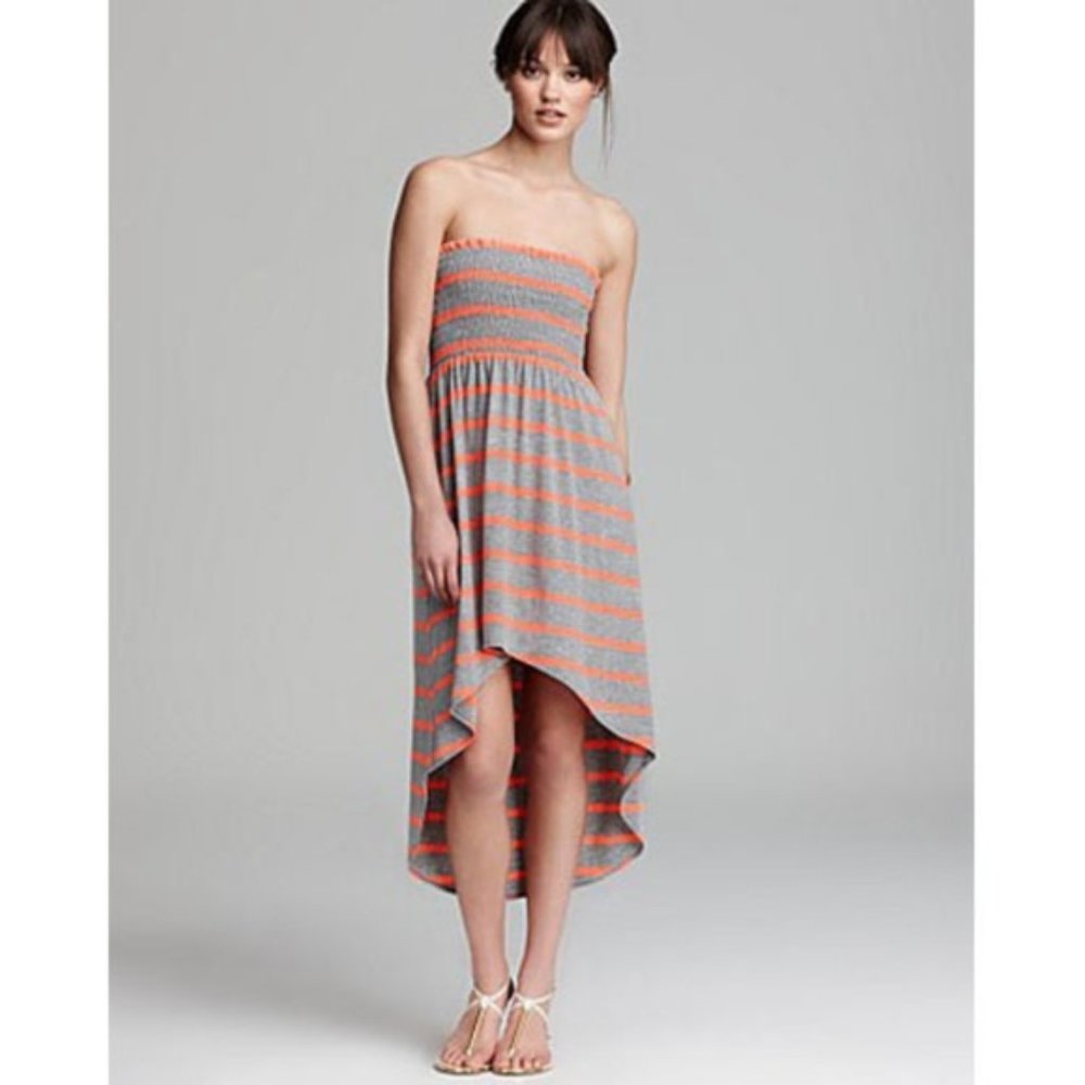 Aqua Strapless Striped Tube High Low Dress XS